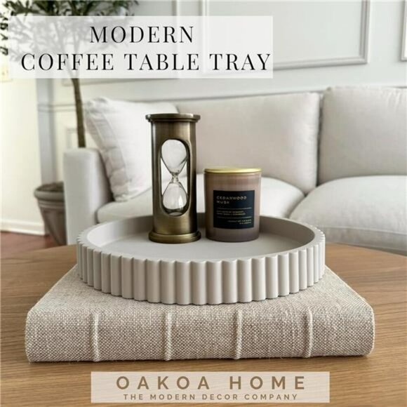 OAKOA Concrete Round Decorative Tray Coffee Table Centerpiece Modern Home Decor - Picture 4 of 7